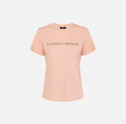 T-shirt in jersey con strass logo