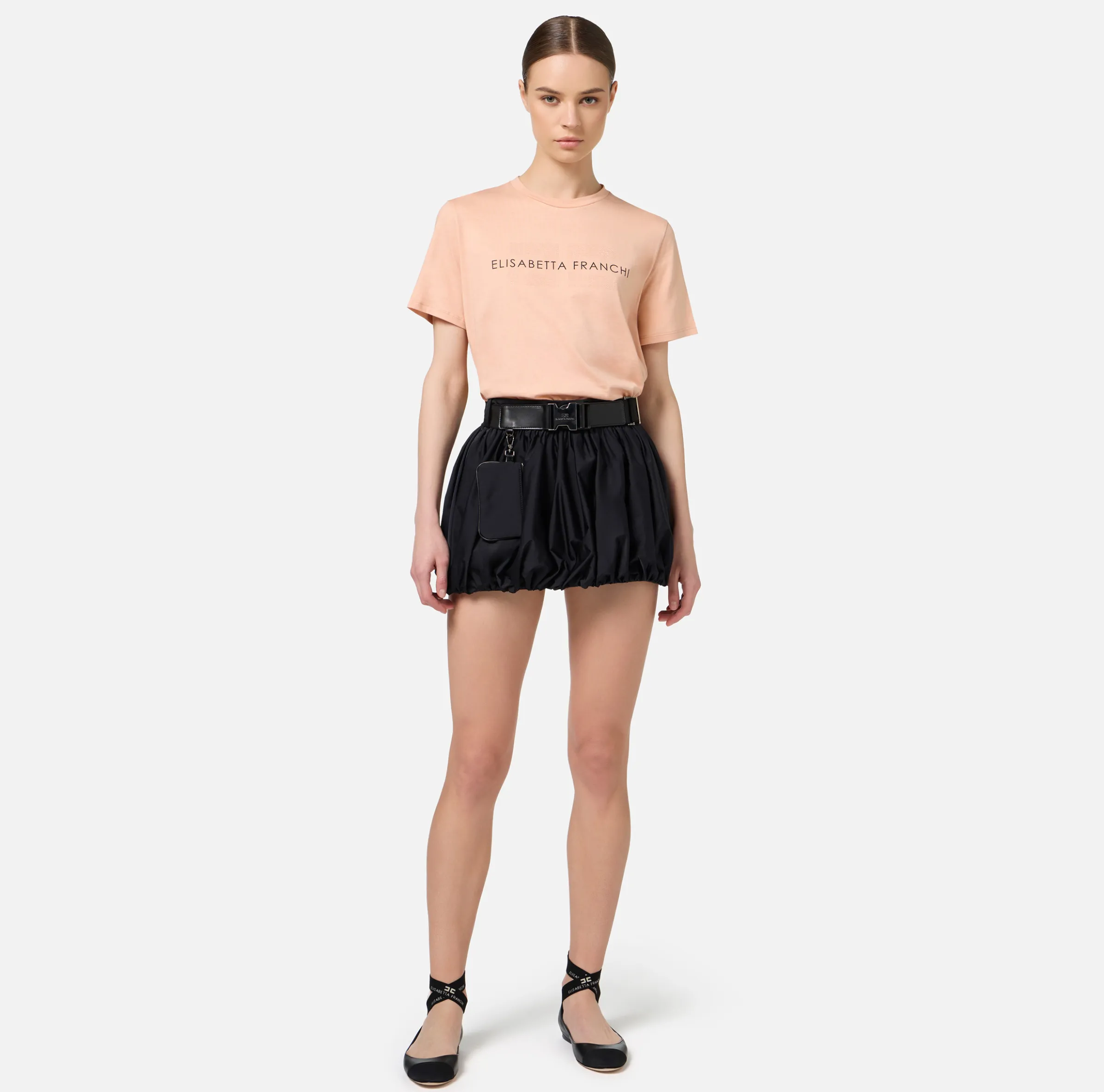 T-shirt in jersey con strass logo