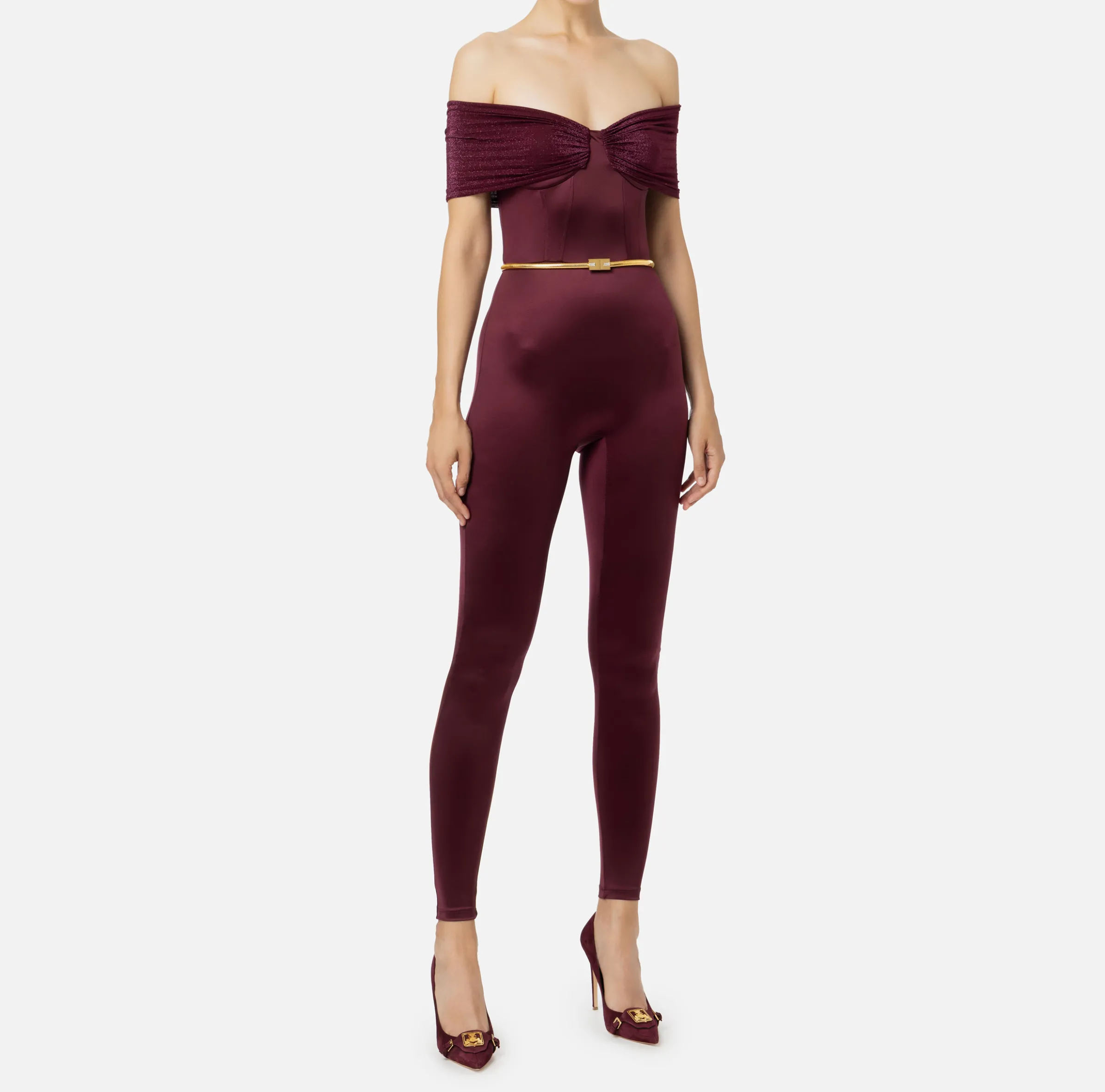 Tuta bustier in lycra con cintura