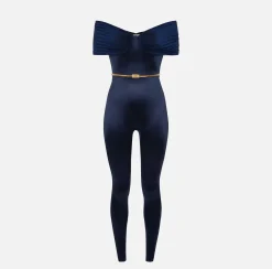 Tuta bustier in lycra con cintura