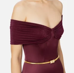 Tuta bustier in lycra con cintura