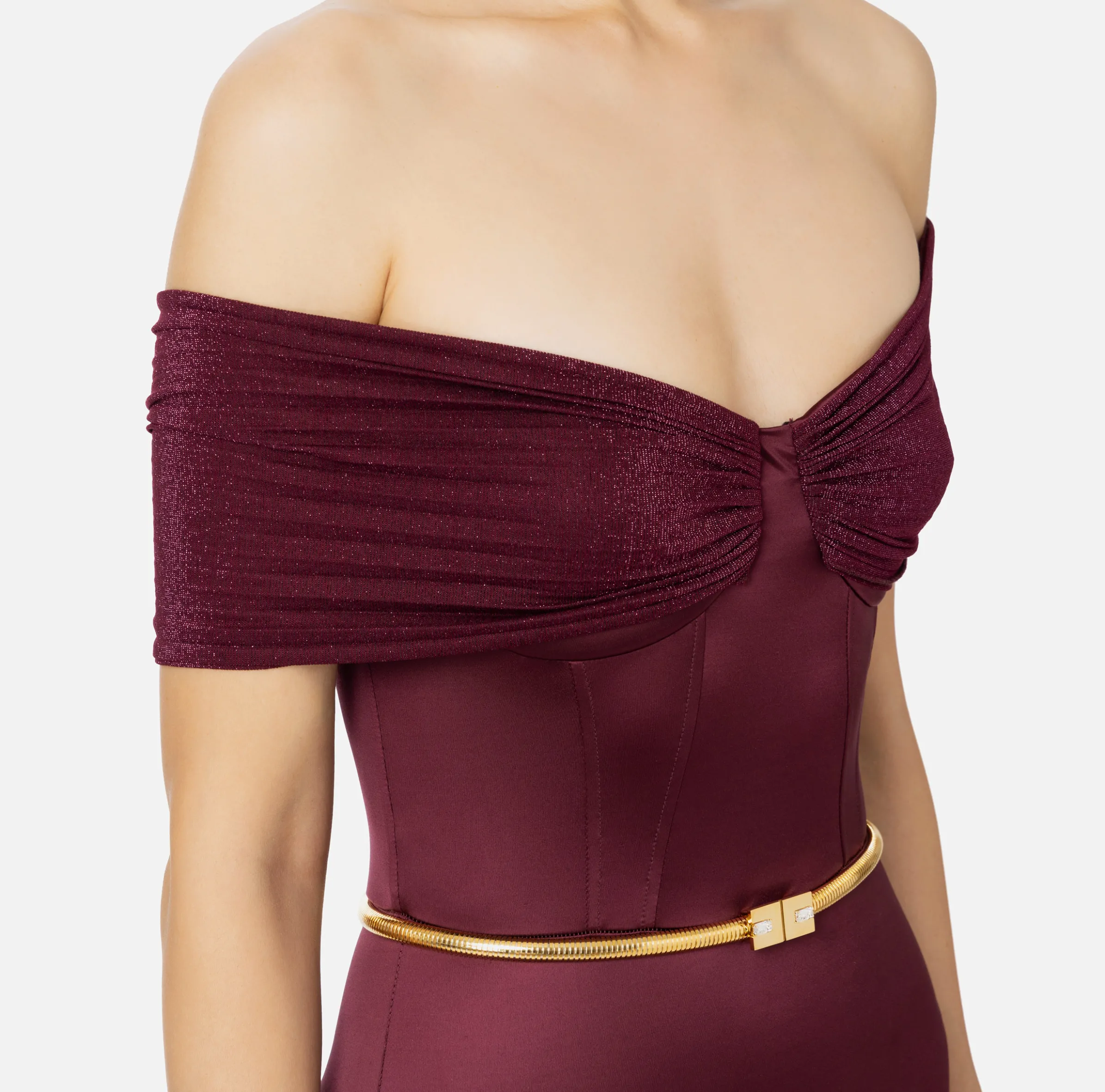 Tuta bustier in lycra con cintura