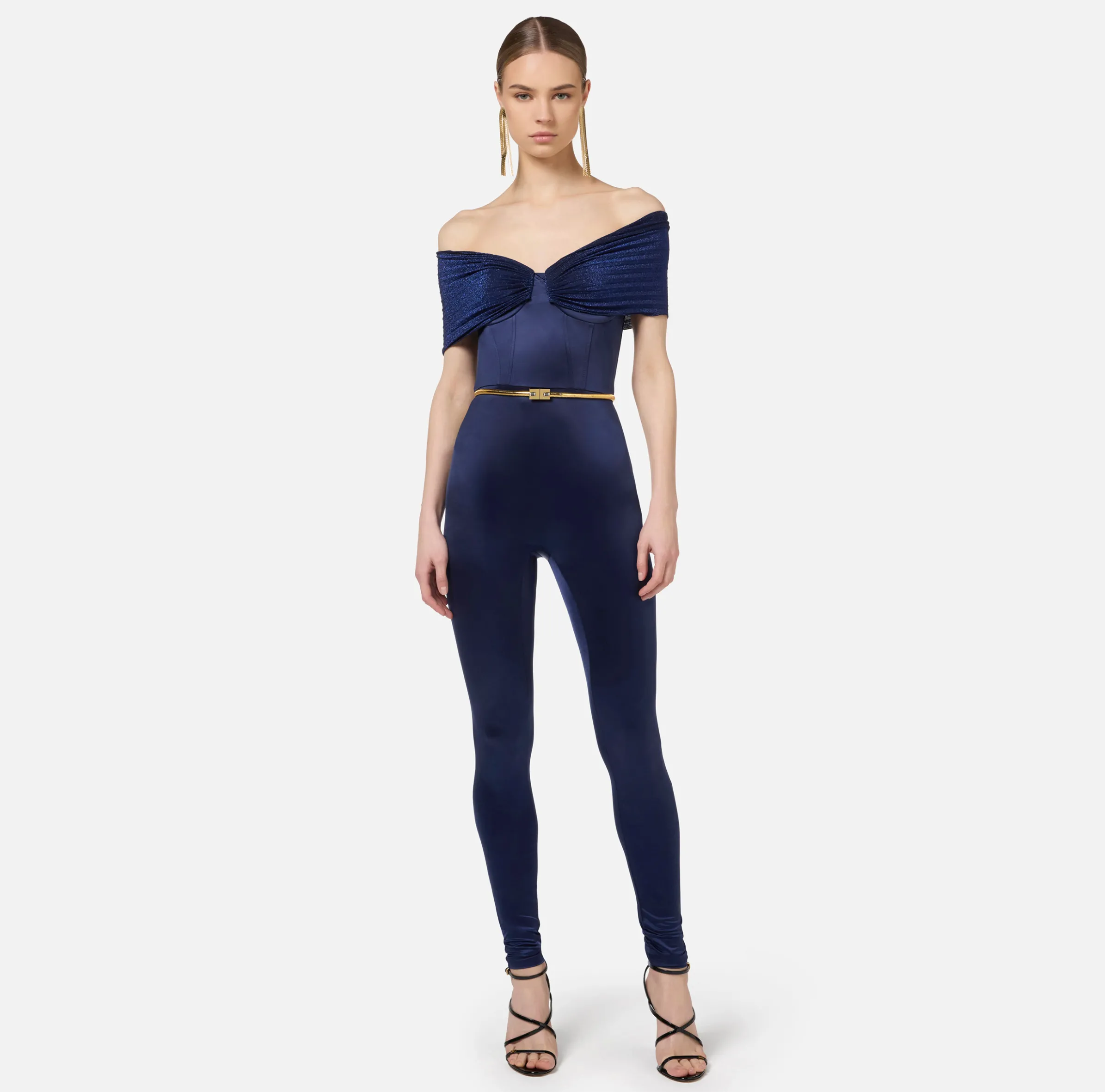 Tuta bustier in lycra con cintura