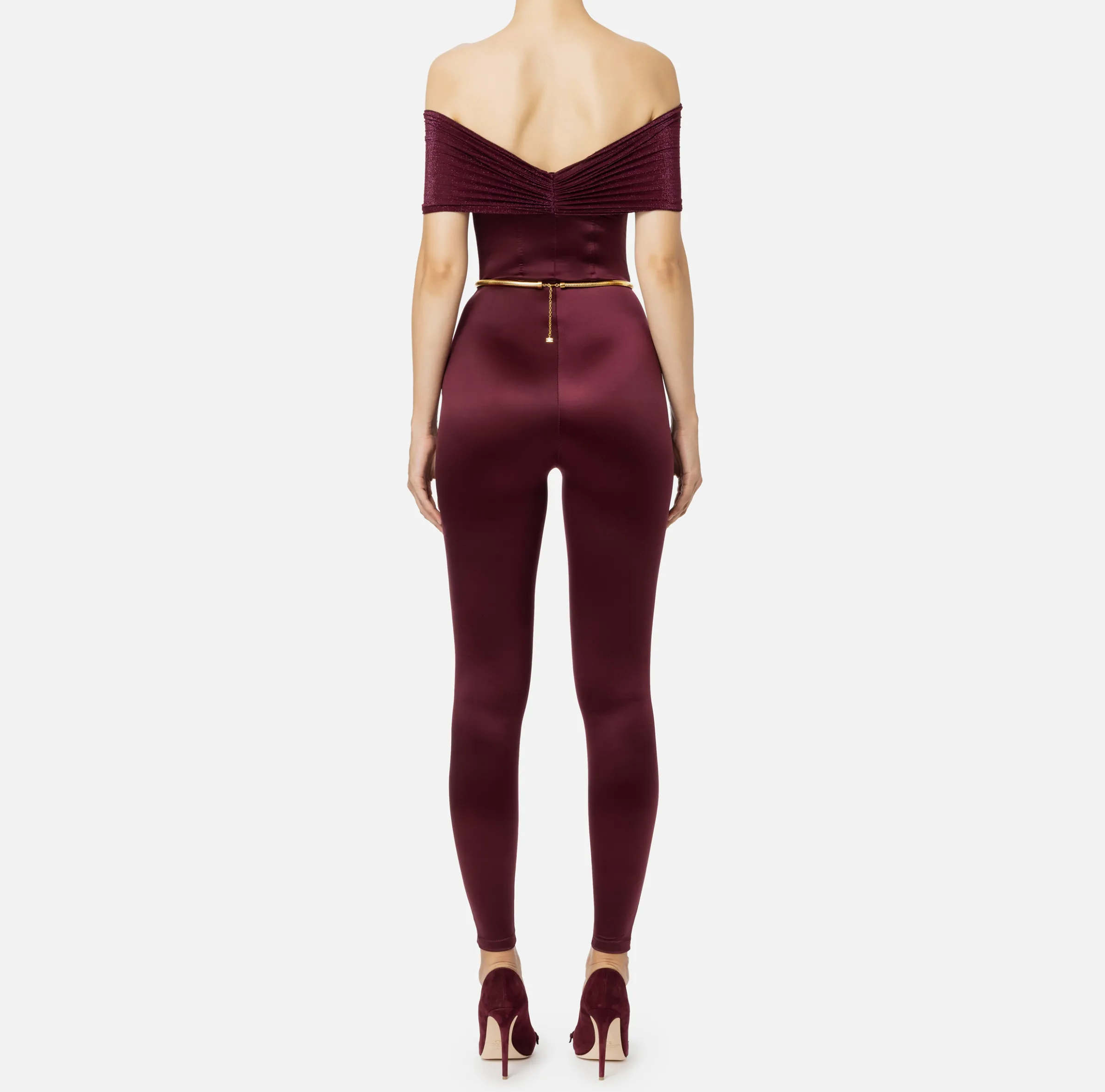 Tuta bustier in lycra con cintura