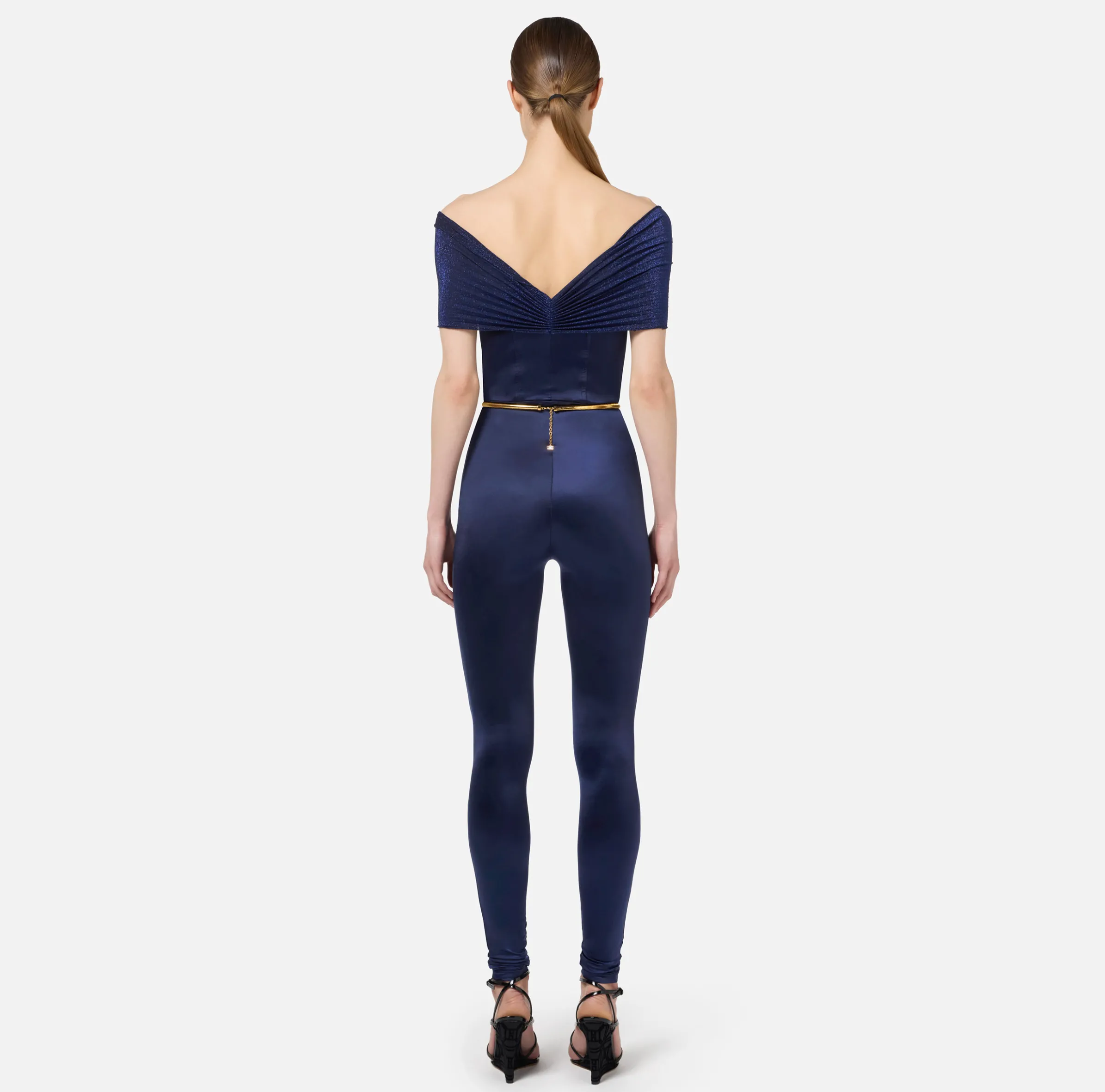 Tuta bustier in lycra con cintura