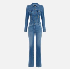 Tuta in denim con zip e spalline