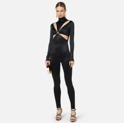 Tuta in lycra con motivo cut-out e accessorio logo