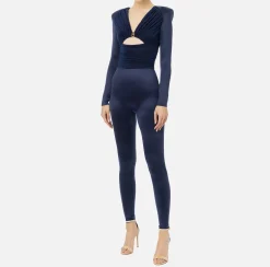 Tuta in lycra lucida con inserti plissé