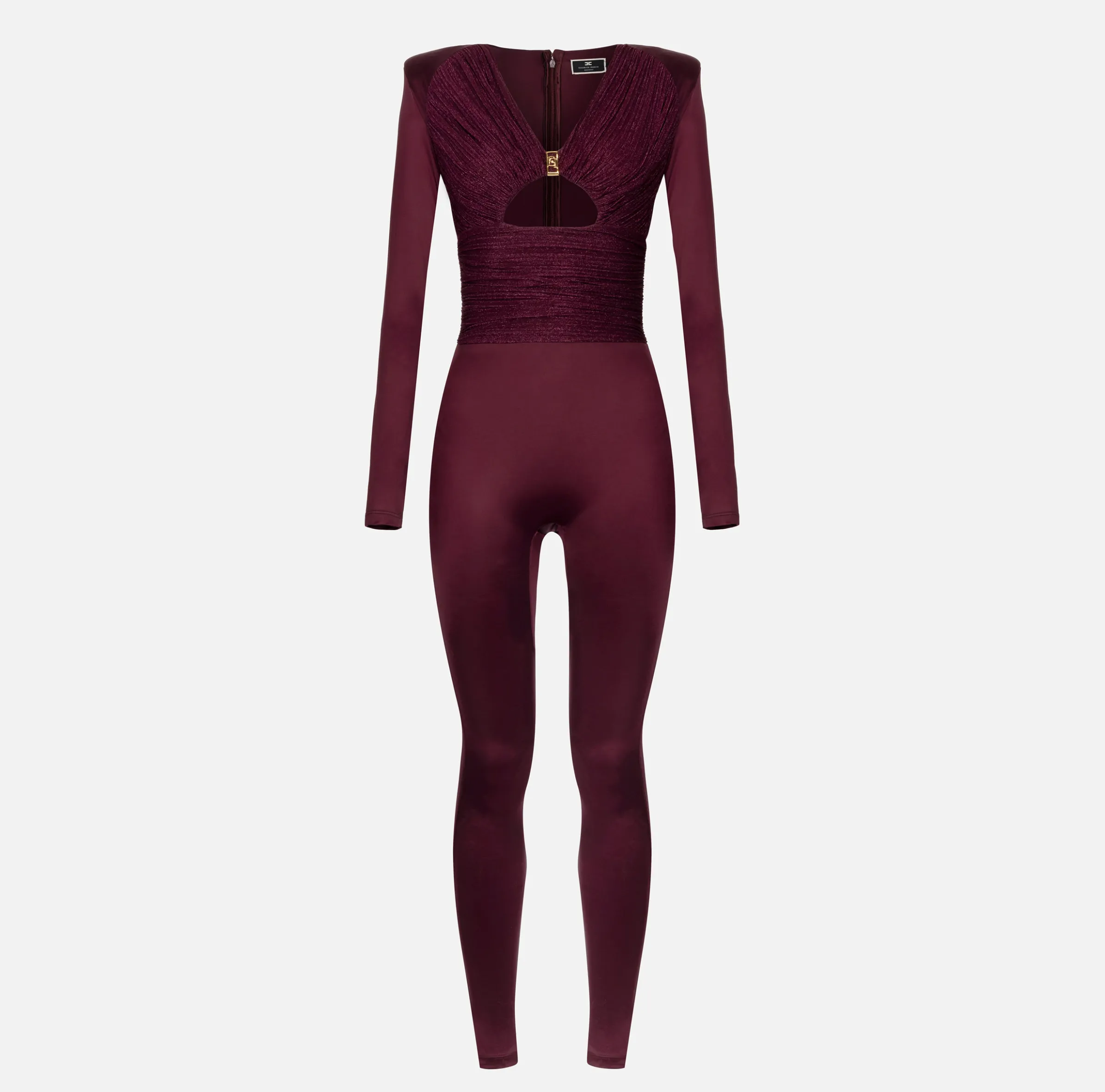 Tuta in lycra lucida con inserti plissé
