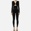 Tuta in lycra lucida con inserti plissé