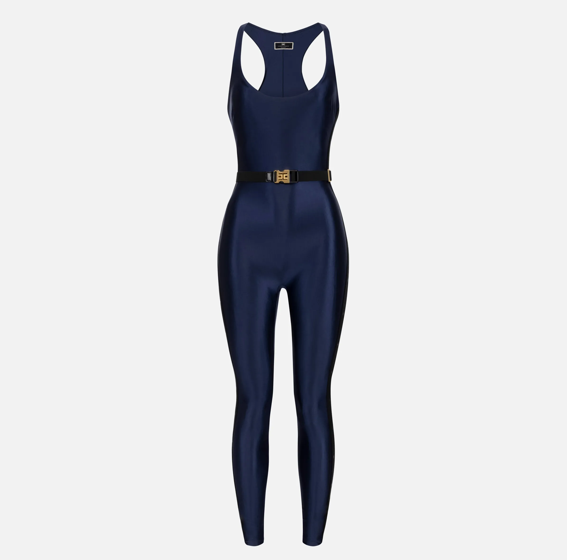 Tuta in lycra lucida con elastico logato