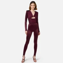 Tuta in lycra lucida con inserti plissé