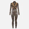 Tuta in lycra stampa animalier con motivo cut-out e accessorio logo
