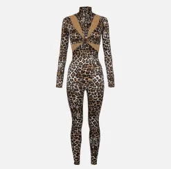 Tuta in lycra stampa animalier con motivo cut-out e accessorio logo