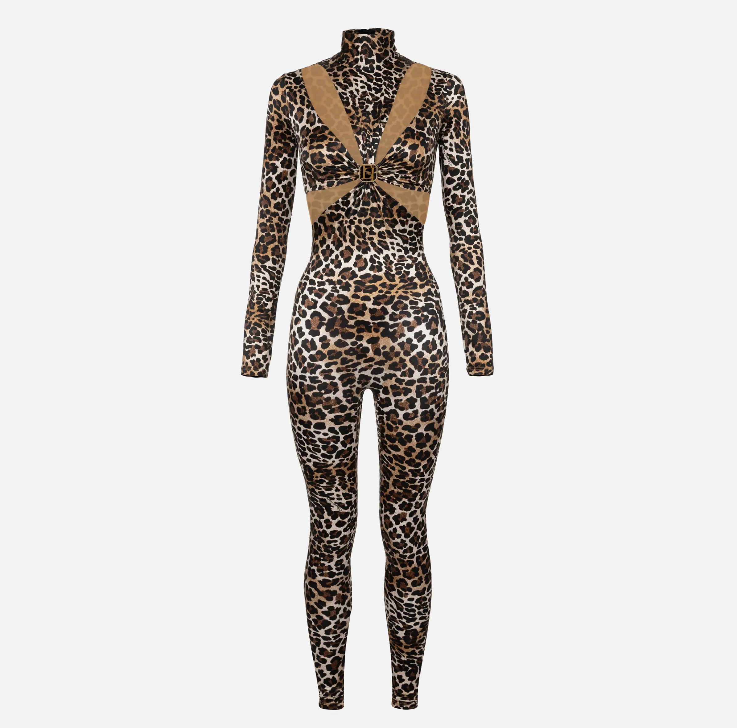 Tuta in lycra stampa animalier con motivo cut-out e accessorio logo