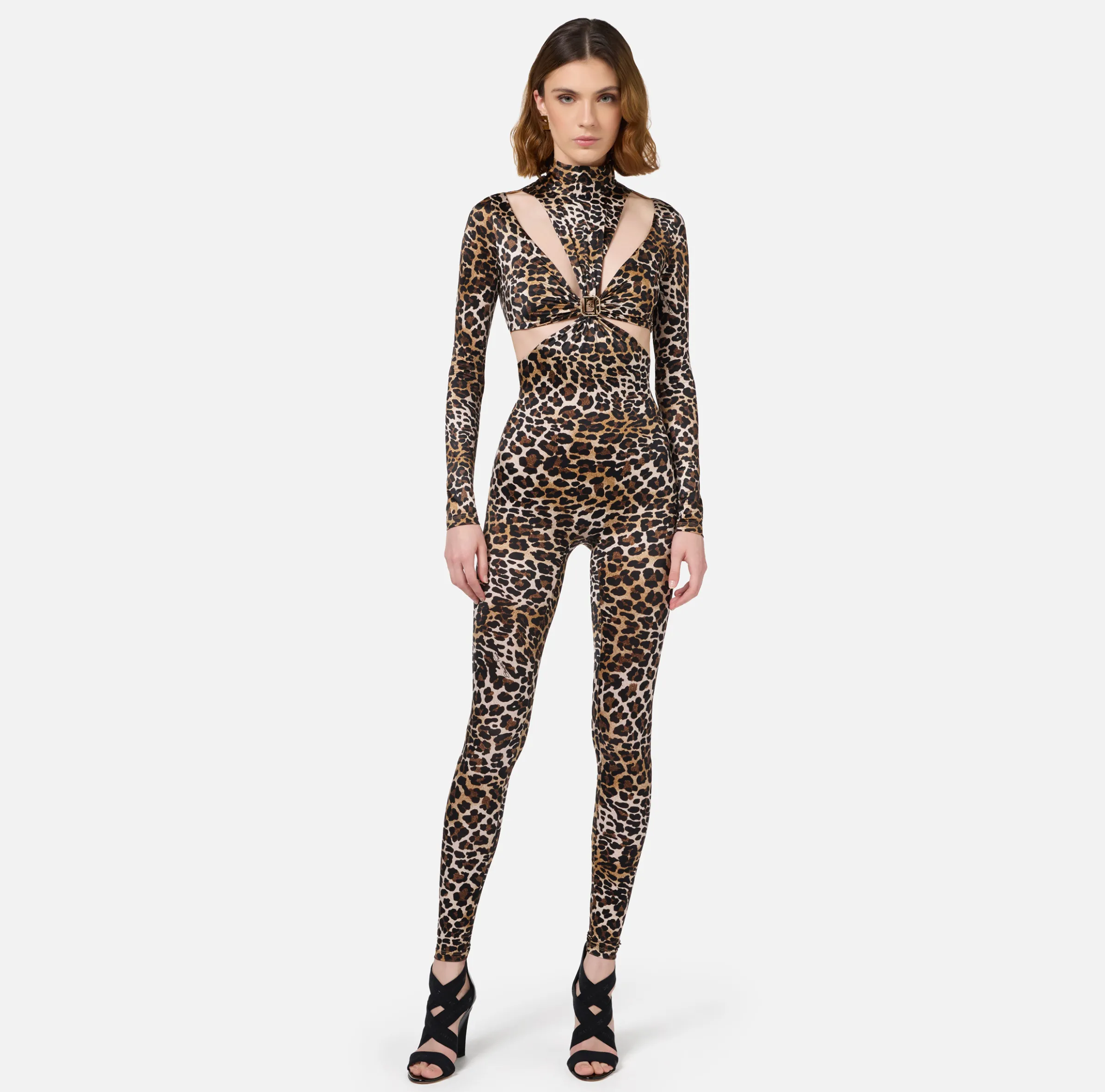 Tuta in lycra stampa animalier con motivo cut-out e accessorio logo