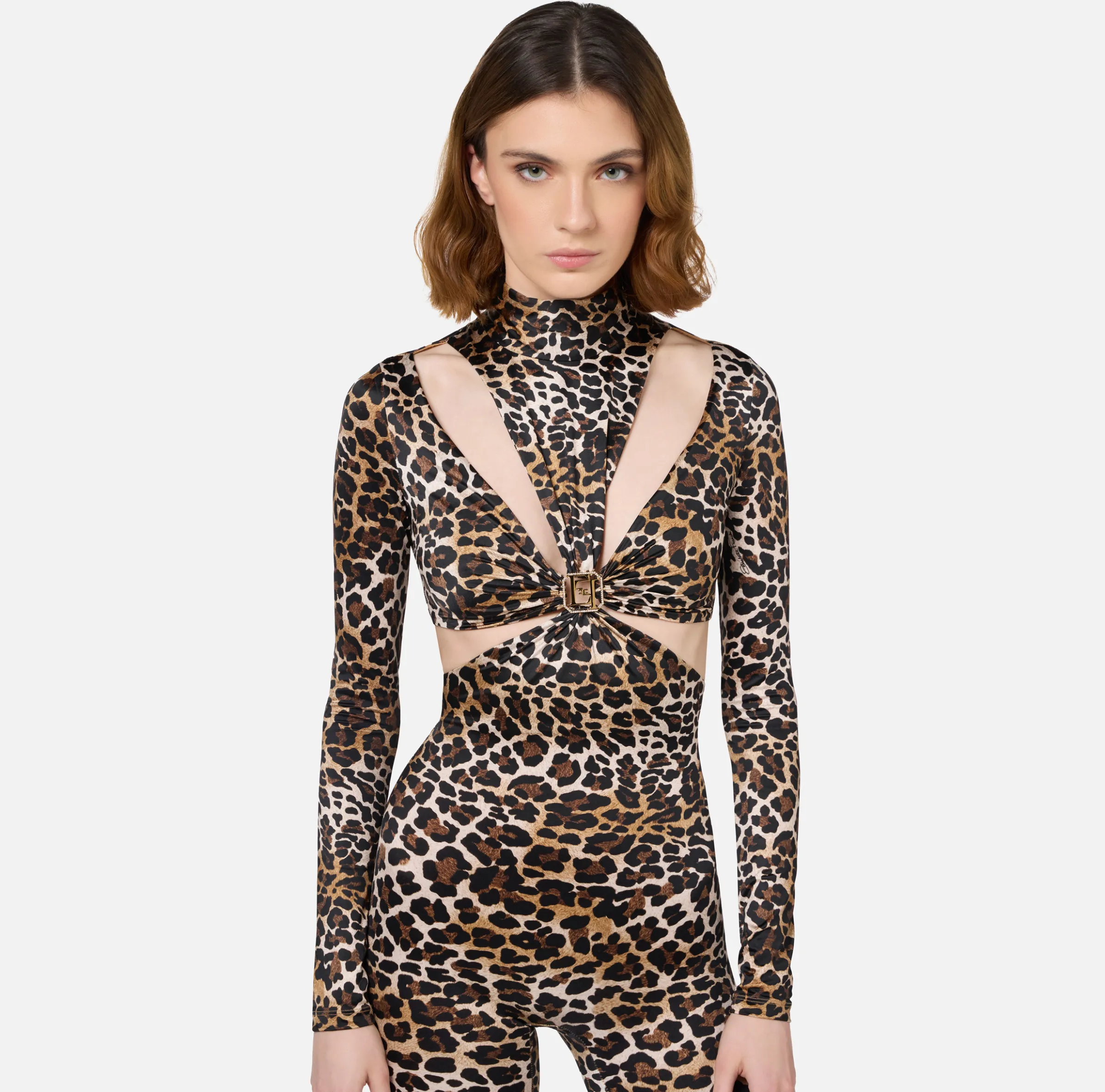 Tuta in lycra stampa animalier con motivo cut-out e accessorio logo