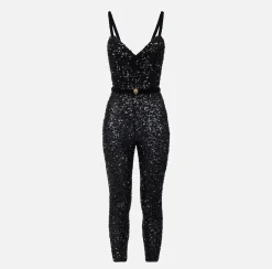 Tuta in paillettes con cintura