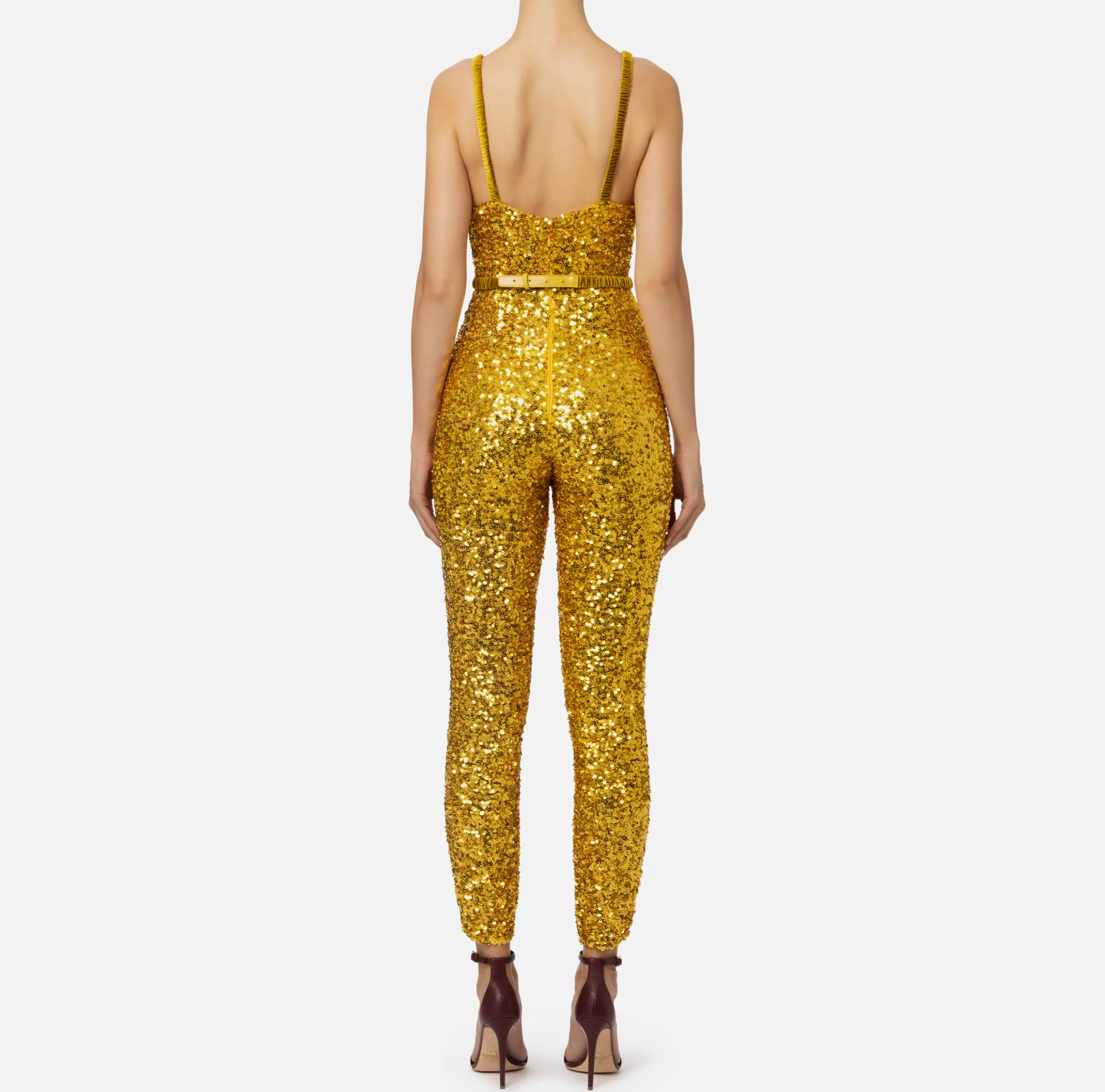 Tuta in paillettes con cintura